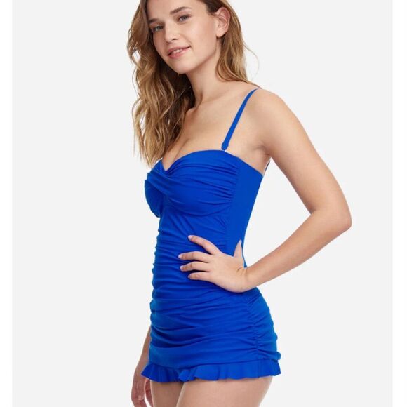 Gottex Profile Size‎ 6 Bandeau Swim Dress One Piece Swimsuit NEW Blue - Picture 3 of 14